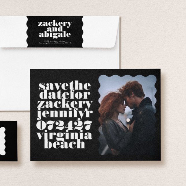 Reserve A Data Borda Escalonada Branca de Limite Preto QR Foto do (Criador carregado)