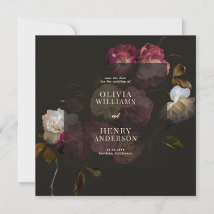 Reserve A Data Bordô Escuro Floral Sombrio Preto Elegante Românti