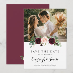 Reserve A Data Borgonha Bege Rosa Floral Eucalipto Casamento