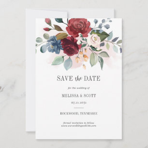 Reserve A Data Borgonha Floral Cólvora Dusty Blue Russo