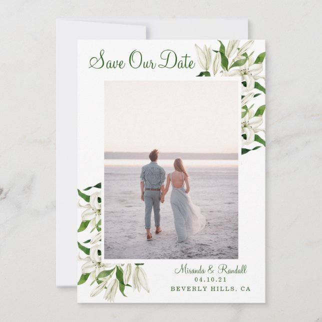 Reserve A Data Botânica Moderna | Foto com quadro White Lily (Frente)