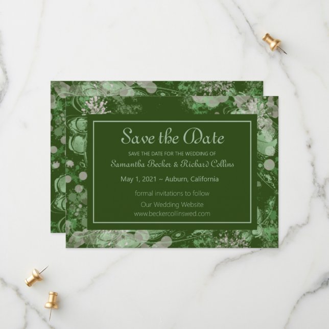 Reserve A Data Botânica Verde e Rosa-Cria (Frente/Verso In Situ)