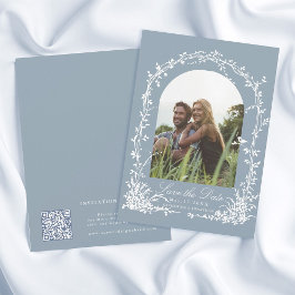 Reserve A Data Botanical Arch Garden Dusty Blue Wedding Photo