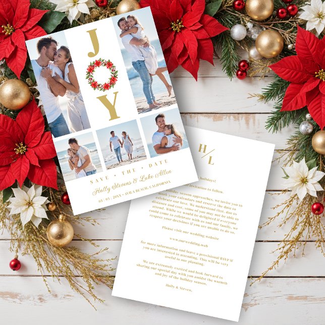 Reserve A Data Botanical Christmas Wreath Initials 5 Photos (Botanical Christmas Wreath Initials Original Collage Wedding 5 Photos Holidays Cards.)