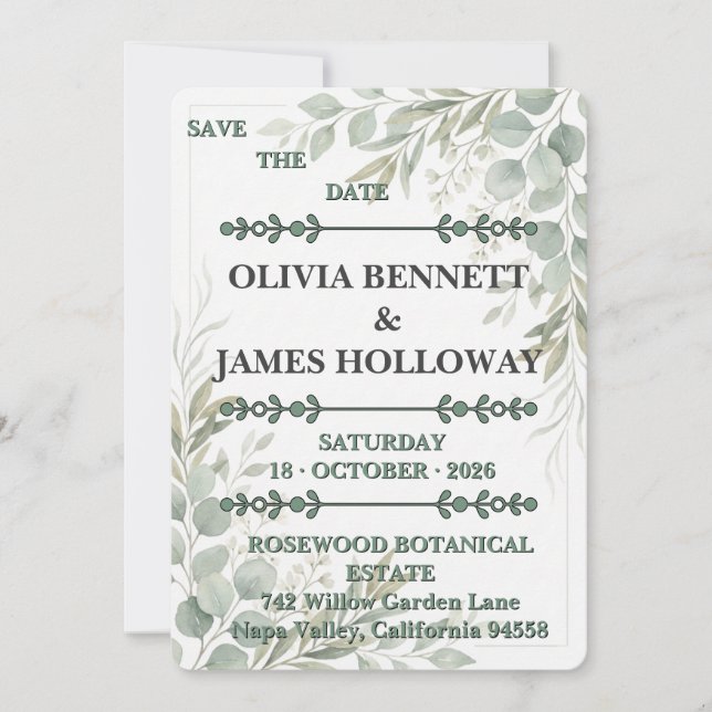 Reserve A Data Botanical Garden Romance Save the Date Card (Frente)