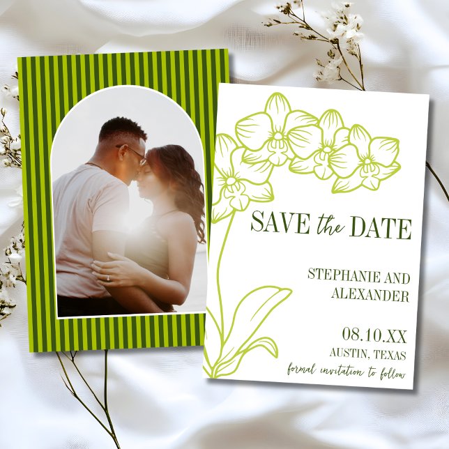Reserve A Data Botanical Retro Bold Chartreuse Photo Wedding (Criador carregado)