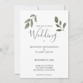 Reserve A Data Botanical watercolor leaves wedding invitation