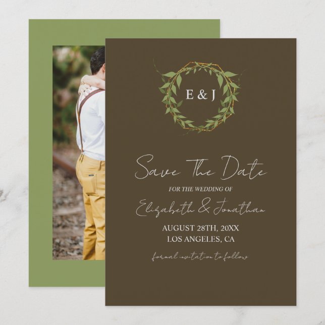 Reserve A Data Botanical Wreath Earth Tone Wedding (Frente/Verso)