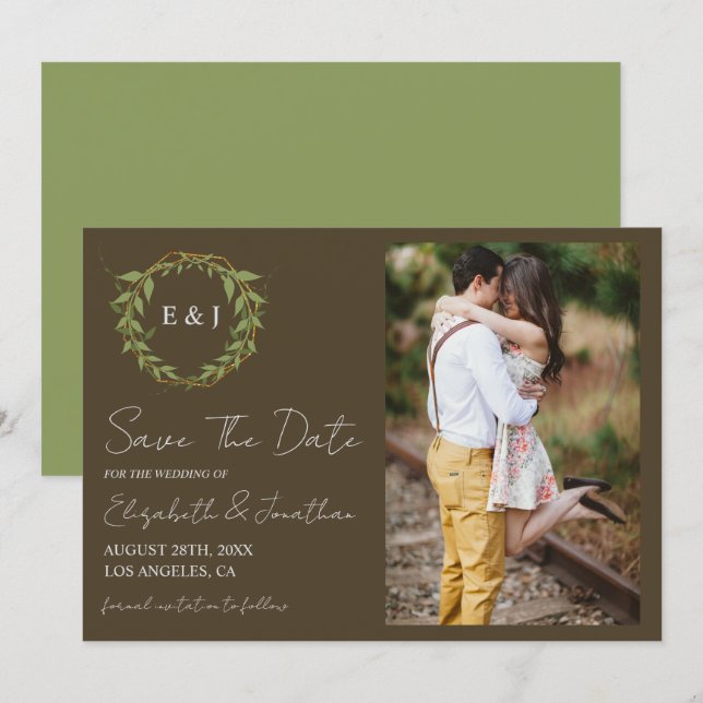 Reserve A Data Botanical Wreath Earth Tone Wedding (Frente/Verso)