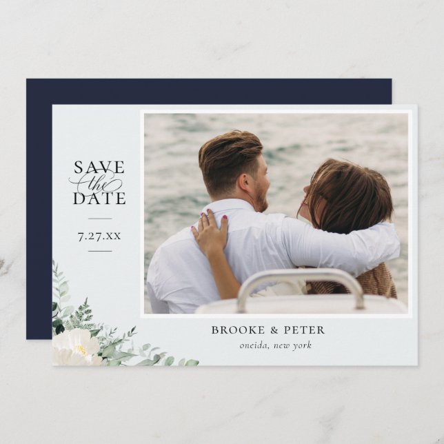 Reserve A Data Botânico Elegante Guarde A Placa De Data (Frente/Verso)