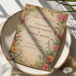 Reserve A Data Botânico Floral Vintage