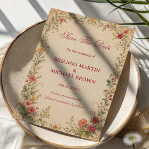 Reserve A Data Botânico Floral Vintage