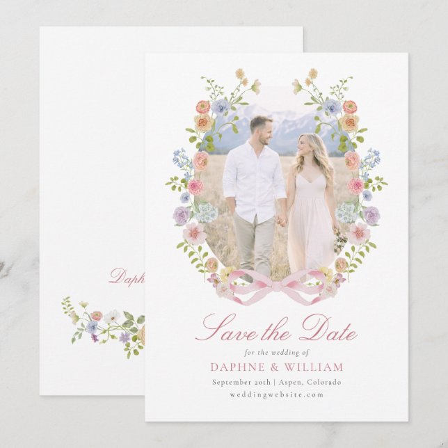 Reserve A Data Bows and Wildflowers Photo (Frente/Verso)