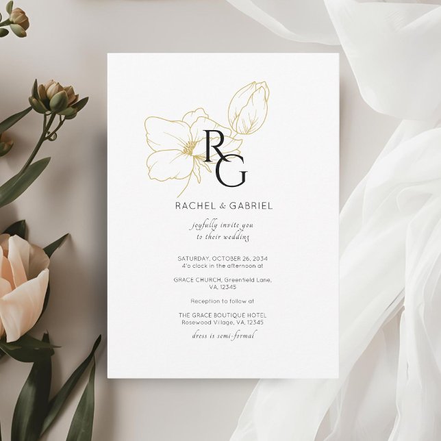 Reserve A Data Branca | Casamento de Monograma Floral Chic (Criador carregado)