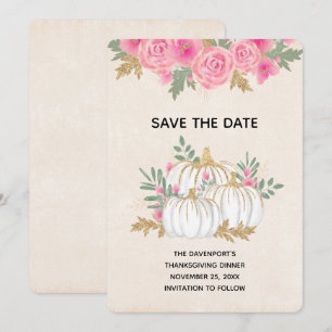 Reserve A Data Branca e Dourada Pumpkins Watercolor Ação de Graça