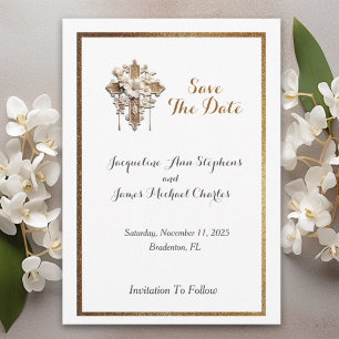 Reserve A Data Branco Elegante com Trim Dourado