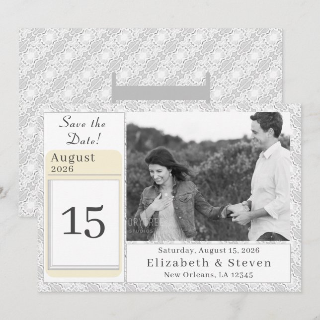 Reserve A Data Branco Lace Católico Monograma (Frente/Verso)