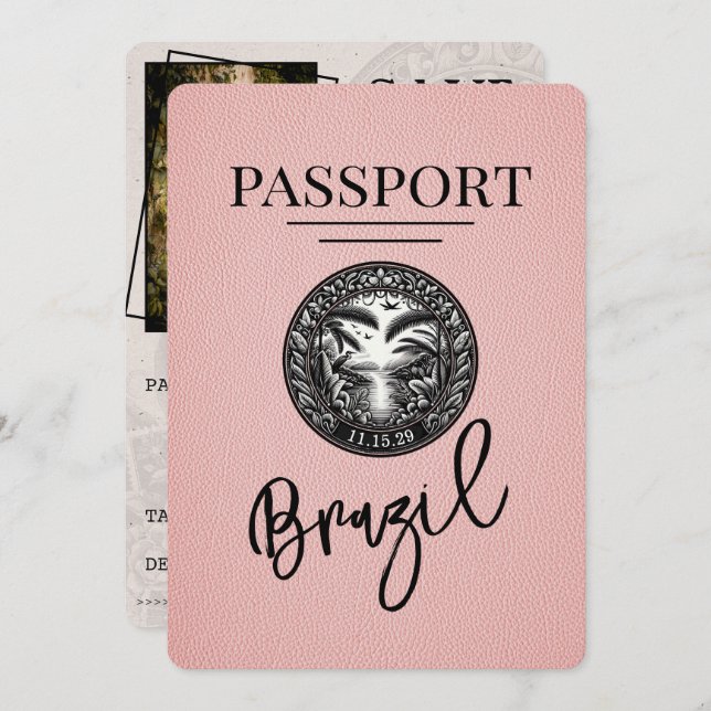 Reserve A Data Brasil - Brasil: Passaporte Rosa Salvar Data (Frente/Verso)