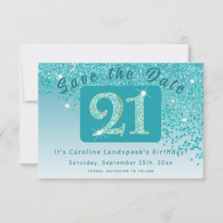 Reserve A Data Brilhante Azul Teal para aniversário de 21 anos
