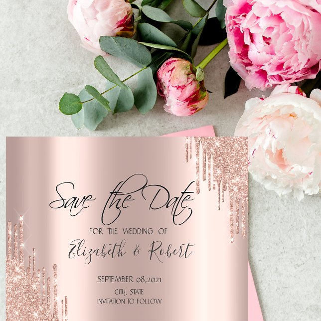 Reserve A Data Brilhantes Gotas de Glitter Rosa Chic para Salvar  (Criador carregado)
