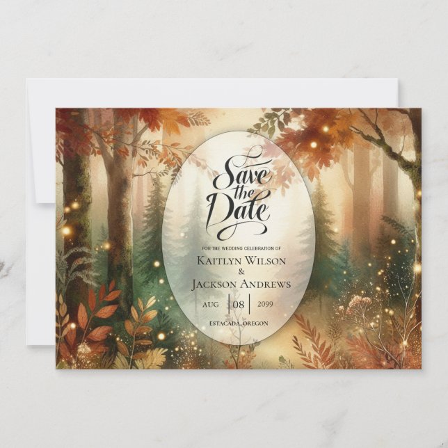 Reserve A Data Brilho de Outono no Casamento da Floresta Encantad (Frente)