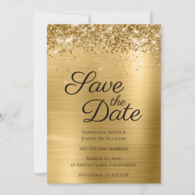 Reserve A Data Brilho Dourado Glitter e Folha de Ombre (Frente)