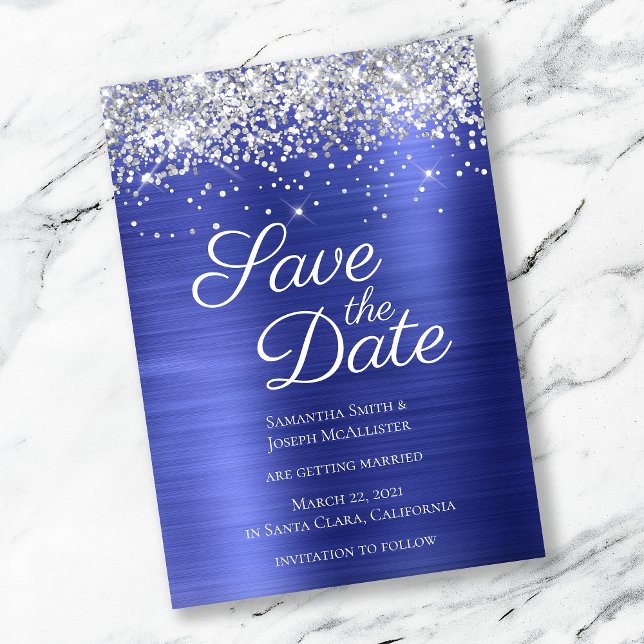 Reserve A Data Brilho Prateado Glitter Azul Safira Ombre Foil (Criador carregado)