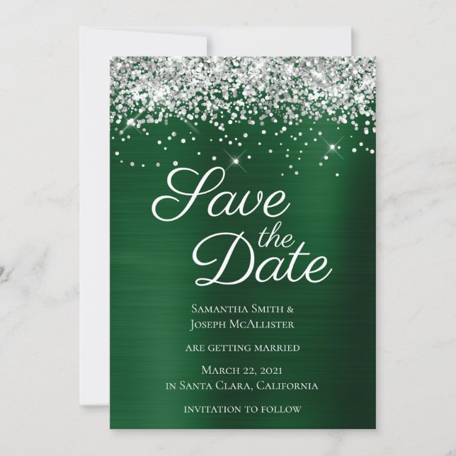 Reserve A Data Brilho Prateado Glitter Verde Escuro Foil Ombre (Frente)