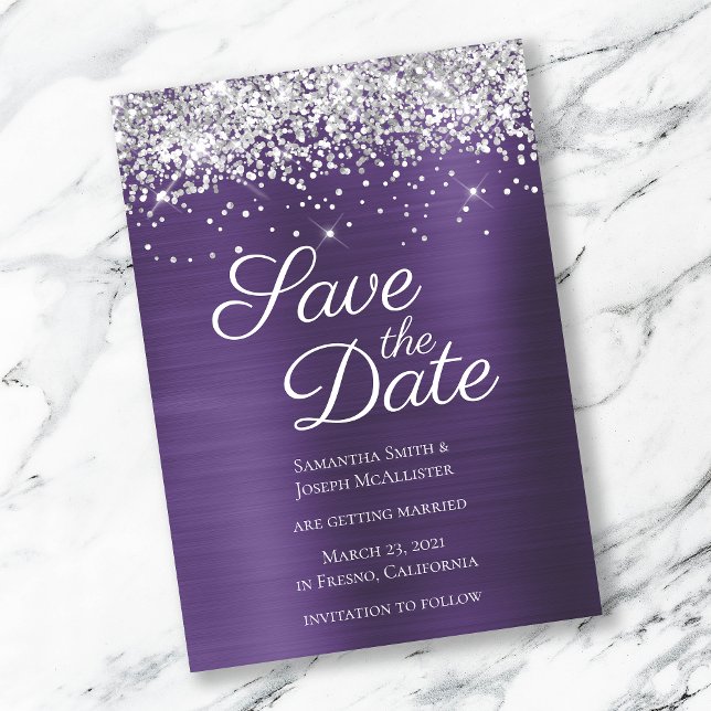 Reserve A Data Brilho Prateado Glitter Violeta Escuro Foil Ombre (Criador carregado)