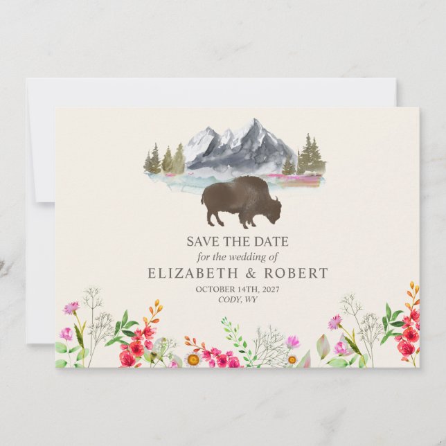 Reserve A Data Buffalo Bison Watercolor Mountain Floral (Frente)