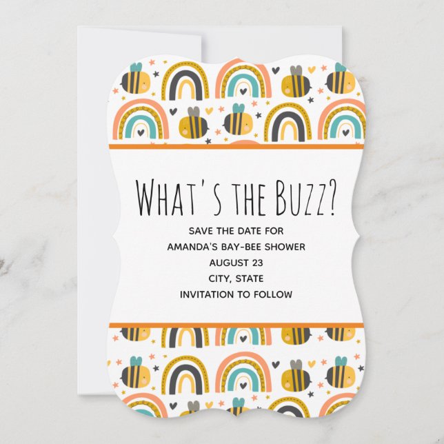 Reserve A Data Bumble Bee e Chá de fraldas de padrões do Rainbows (Frente)
