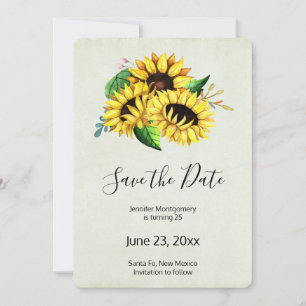 Reserve A Data Buquê Amarelo de Girassol em Watercolor Aniversári