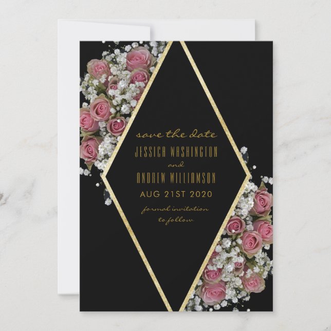 Reserve A Data Buquê de Diamantes e Rosas Douradas Elegantes Save (Frente)