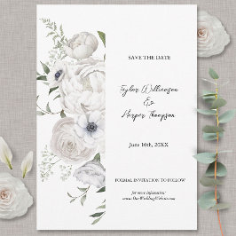 Reserve A Data Buquê Floral Branco e Preto Moderno