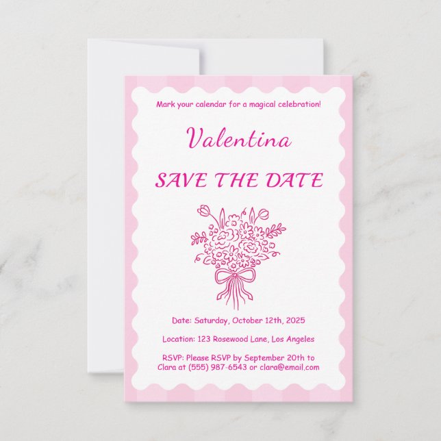Reserve A Data Buquê Floral Elegante de Quinceañera | Rosa e Bran (Frente)
