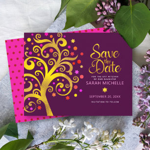 Reserve A Data Burgundy Bat Mitzvah Dourado Rosa Folha Árvore da