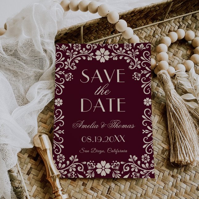 Reserve A Data Burgundy Beige Mexican Wedding  (Criador carregado)