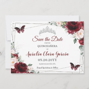 Reserve A Data Burgundy Blush Floral Coroa Quinceañera 3 Fotos