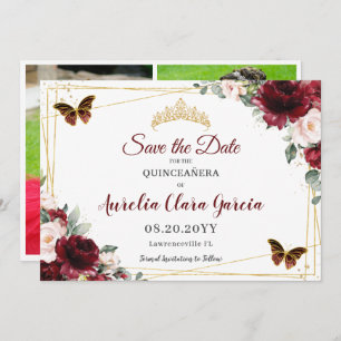 Reserve A Data Burgundy Blush Floral Coroa Quinceañera 3 Fotos