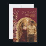Reserve A Data Burgundy Boho Chic Wildflowers Arch Photo Wedding<br><div class="desc">Let your friends and family know to save the date for your upcoming wedding with this beautiful card. Features a rustic boho chic design with country wildflowers and deep rich earthtone colors of burgundy and gold. Your photo is displayed in a beautiful arched frame and the title is written in...</div>