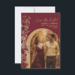 Reserve A Data Burgundy Boho Chic Wildflowers Arch Photo Wedding<br><div class="desc">Let your friends and family know to save the date for your upcoming wedding with this beautiful card. Features a rustic boho chic design with country wildflowers and deep rich earthtone colors of burgundy and gold. Your photo is displayed in a beautiful arched frame and the title is written in...</div>