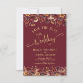 Reserve A Data Burgundy Boho Chic Wildflowers Calligraphy Wedding
