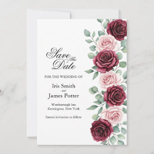 Reserve A Data Burgundy Boho floral e Rosa Bege Save the