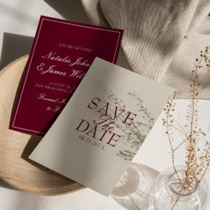 Reserve A Data Burgundy Chique Creme Dinheiro Antigo Casamento Re