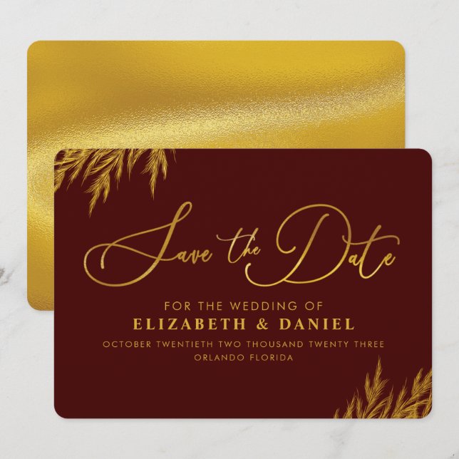 Reserve A Data Burgundy Dourada Pampas Grass Salvar Data (Frente/Verso)