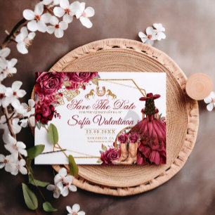 Reserve A Data Burgundy Dourado Charra Cavalo Quinceanera
