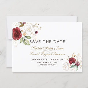 Reserve A Data Burgundy Dourado Floral Casamento Salve A Data