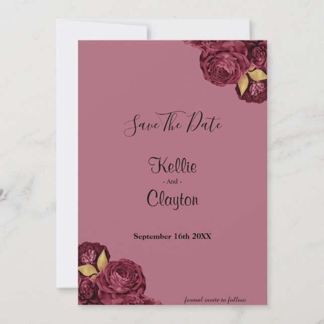 Reserve A Data Burgundy E Dourada Floral Salvar A Data (Frente)