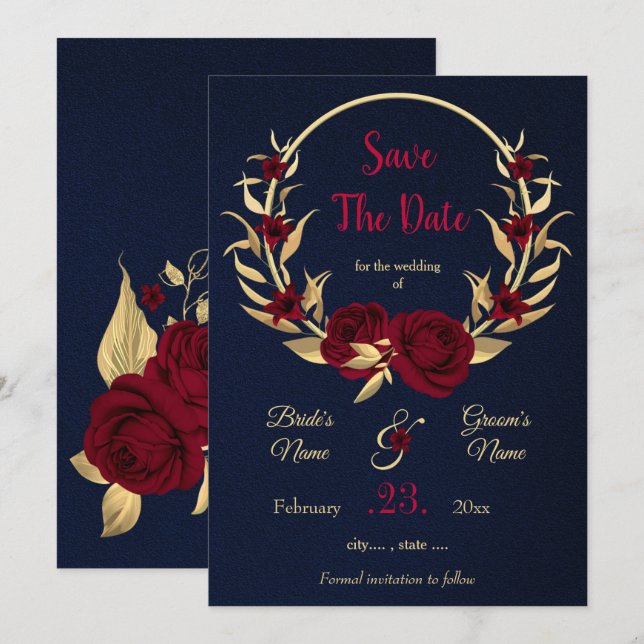 Reserve A Data burgundy e dourado, marinho azul (Frente/Verso)