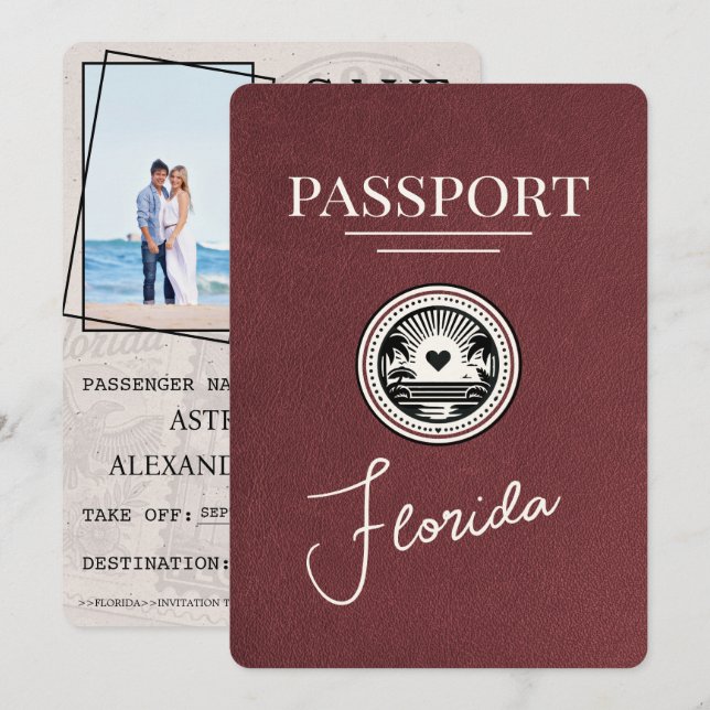 Reserve A Data Burgundy Florida Passport Salvar a Data (Frente/Verso)